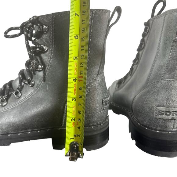 Sorel Lennox Waterproof Lace-Up Combat Boots Gray Leather Size 7.5 rugged hiking - Picture 9 of 10